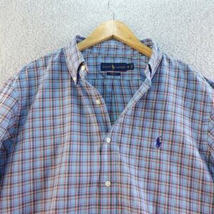 Ralph Lauren Mens Shirt XL Slim Fit Long Sleeve Plaid Checkered Button Down Pony